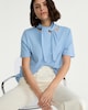 image 1 of F&F Pure Cotton Scarf Neck Short Sleeved Top in Blue