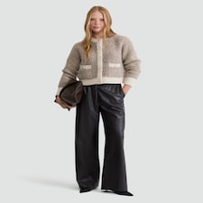 The F&F Edit Faux Leather Wide Leg Drawstring Joggers in Brown