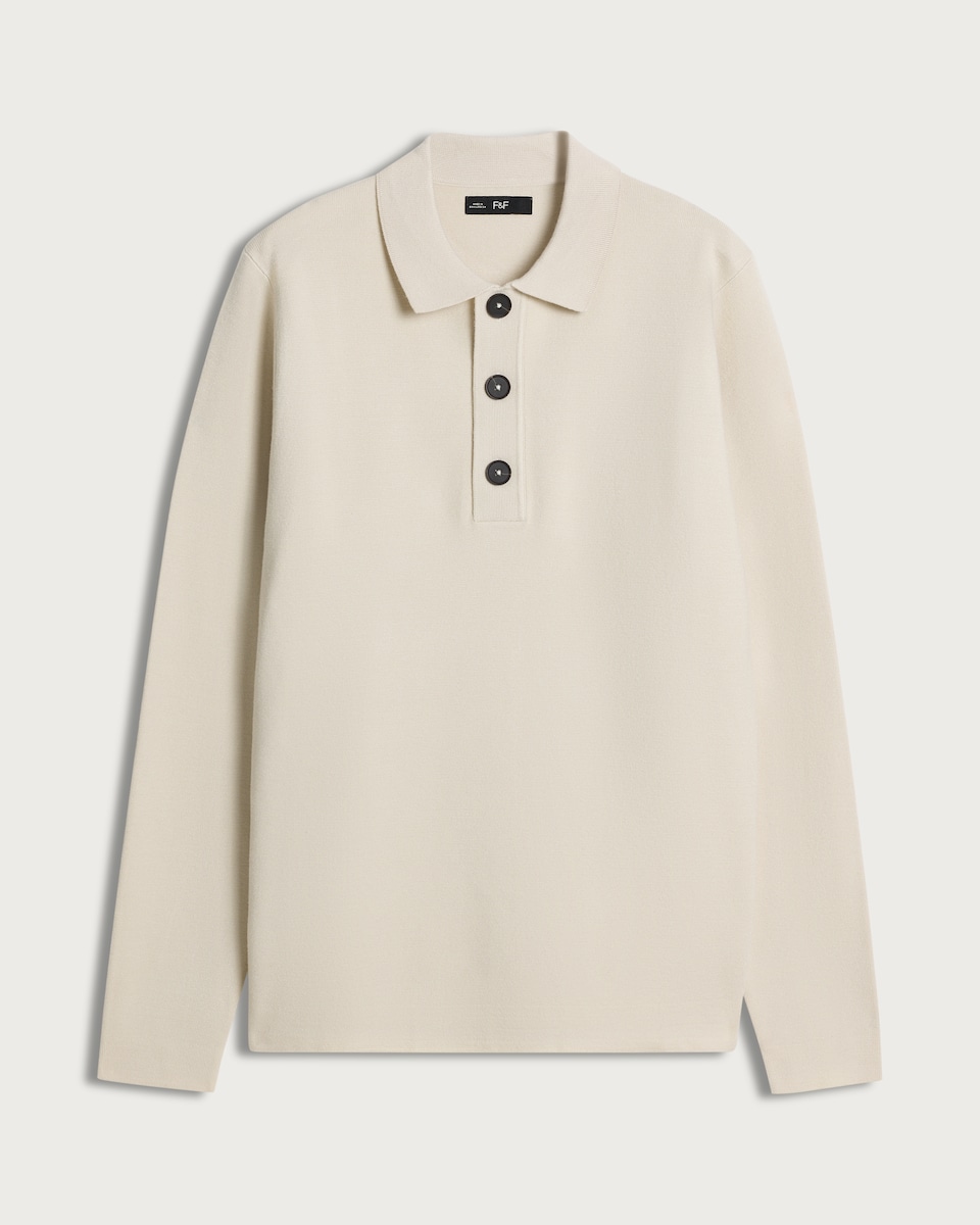image 1 of F&F Knitted Long Sleeved Polo Jumper in Ecru