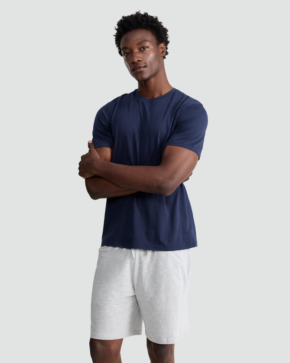 image 1 of F&F Cotton Rich T-Shirt and Drawstring Shorts Pyjamas in Navy