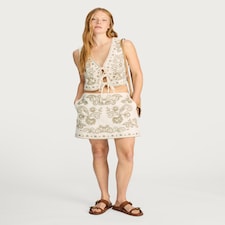 The F&F Edit Pure Cotton Embroidered Tie Front Co-ord Waistcoat in Multi Green