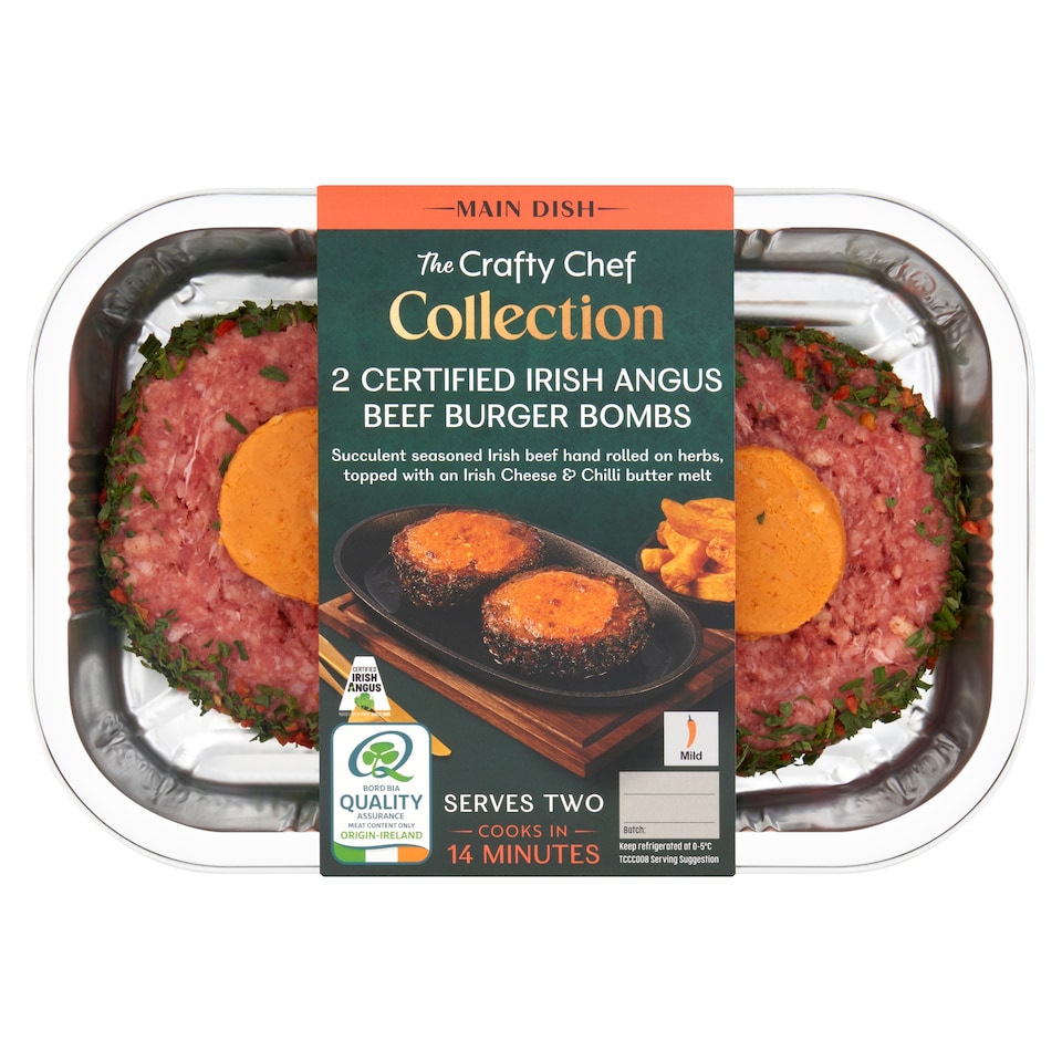 The Crafty Chef Collection 2 Certified Irish Angus Beef Burger Bombs 372g