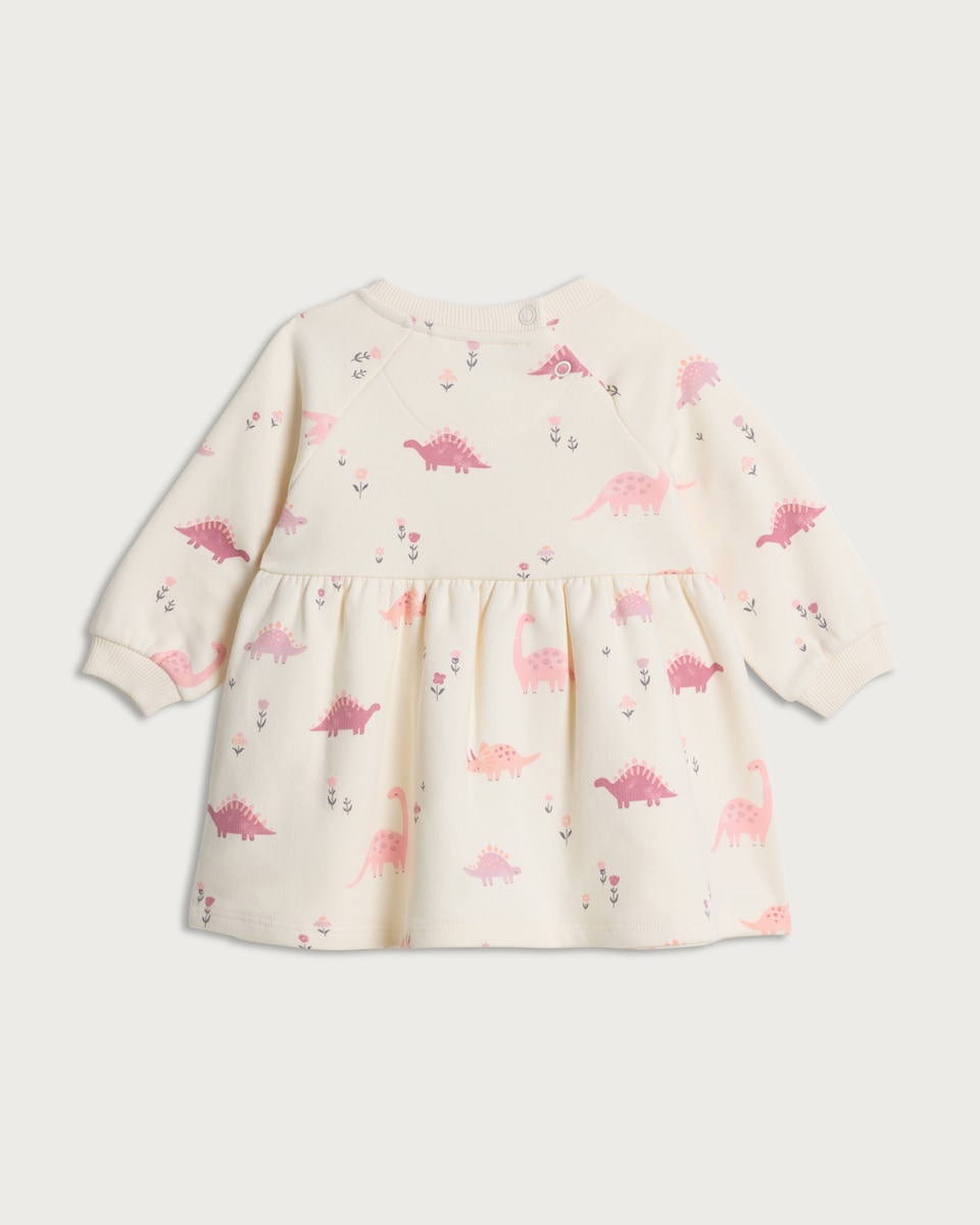 image 1 of F&F Baby Cotton Rich Dinosaur Floral Print Sweatdress in White