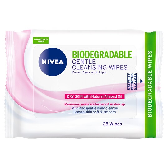 Nivea Biodegradable Gentle Cleansing Wipes Dry Skin 25 Pack Tesco