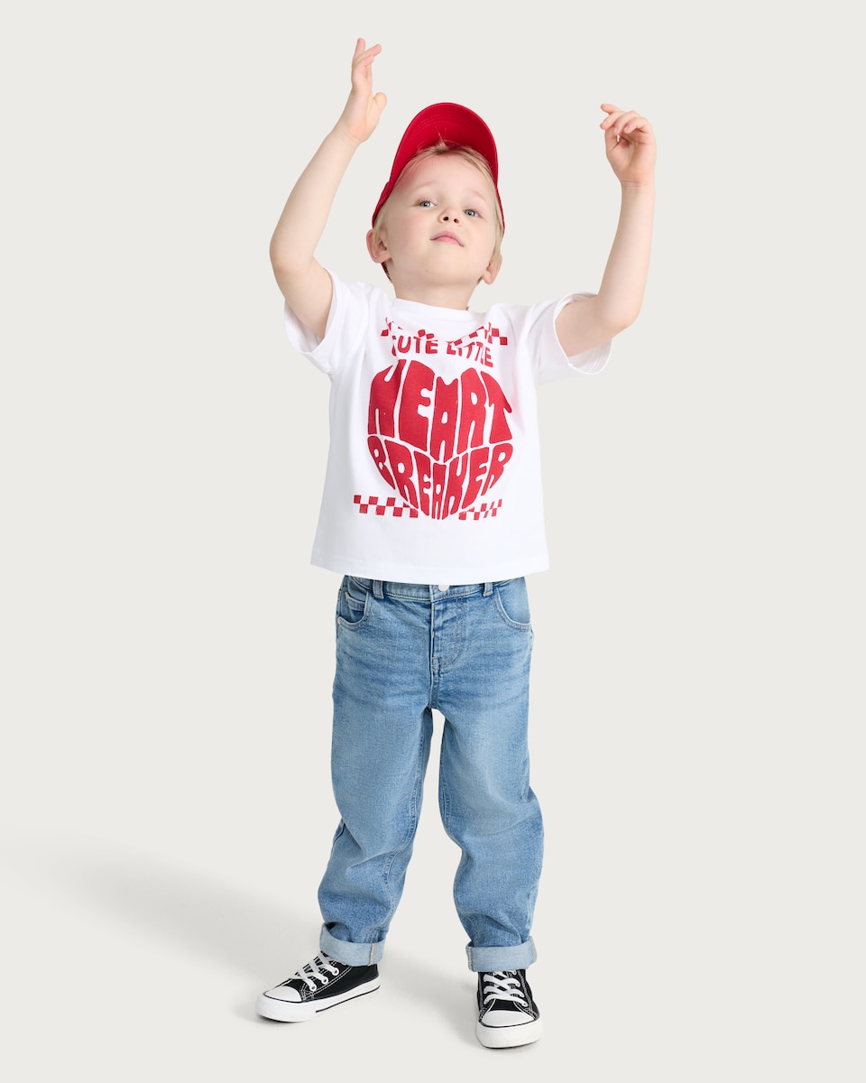 image 1 of F&F Boys Pure Cotton Cute Little Heartbreaker T-Shirt in White