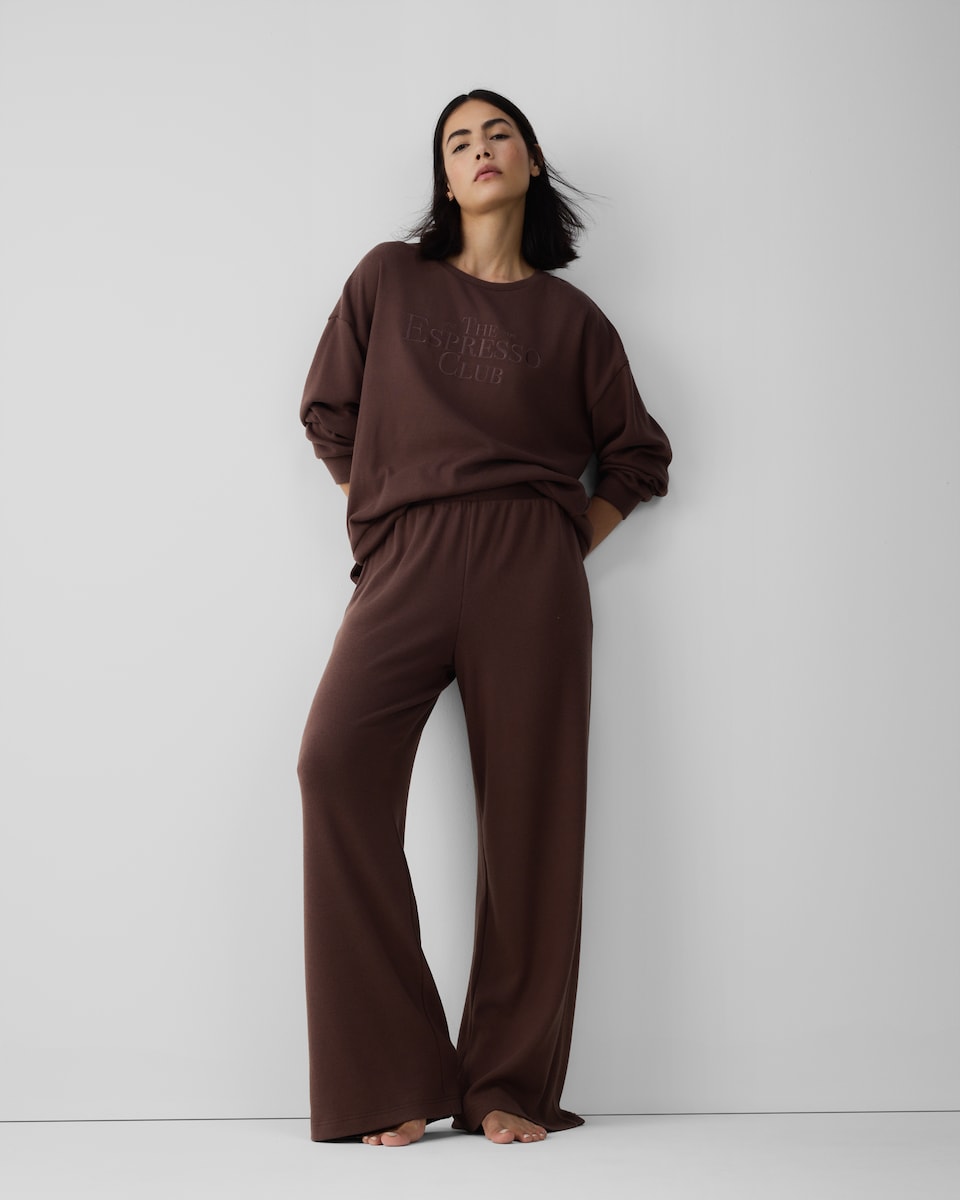 image 1 of F&F Embroidered Sweatshirt Pyjama Set in Chocolate