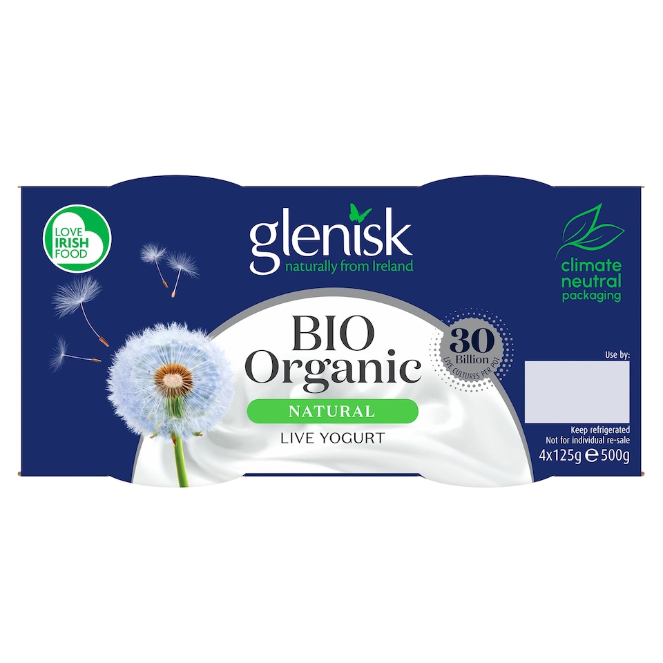 Glenisk Biological Organic Live Yoghurt Natural 4X125g