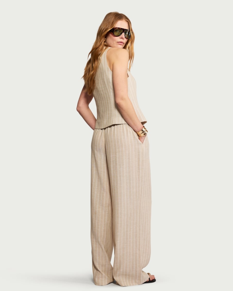 image 1 of F&F Striped Super Wide Leg Co-ord Trousers with Linen in Multi