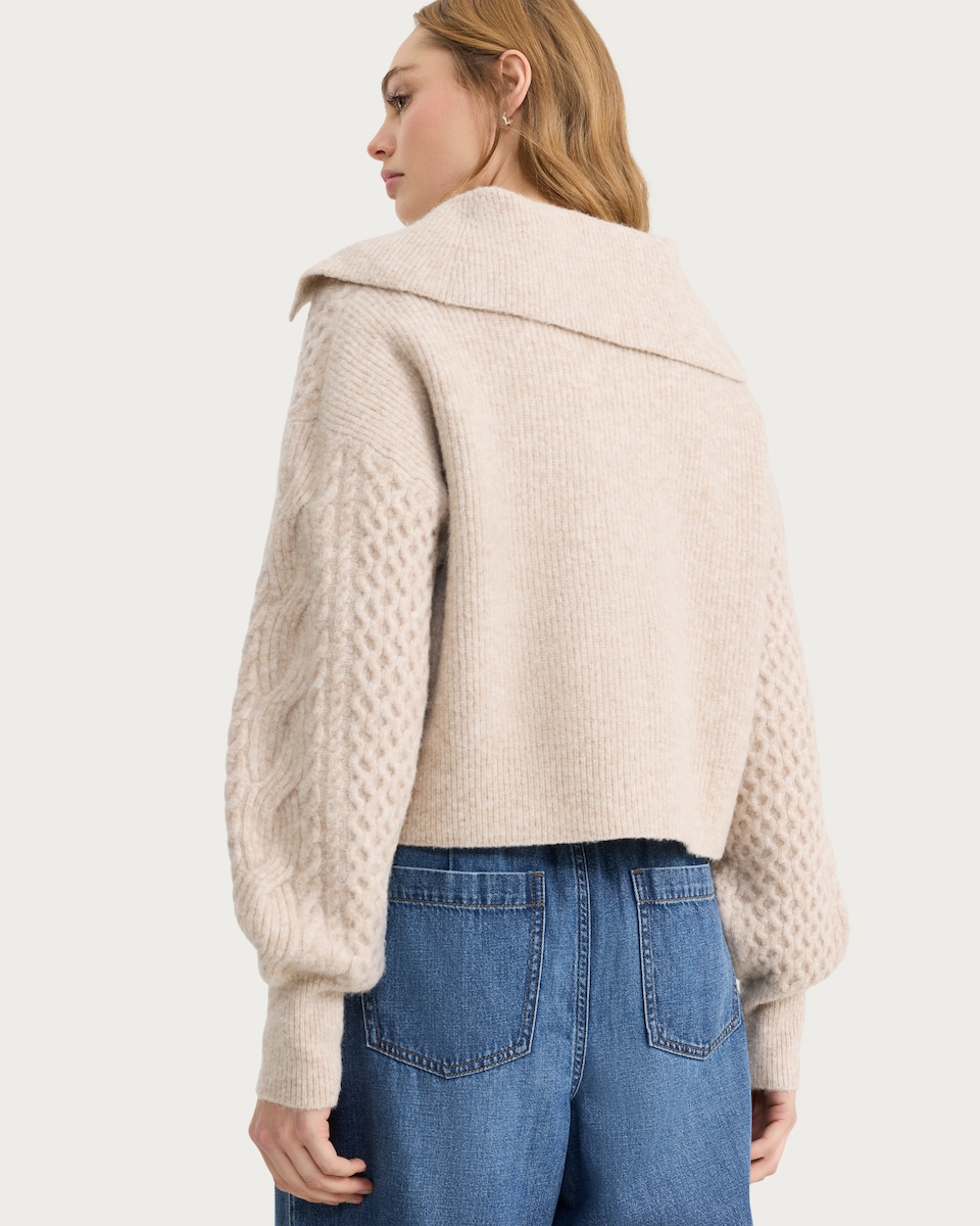 image 1 of F&F Cable Knit Tie Front Cardigan with Wool in Mink