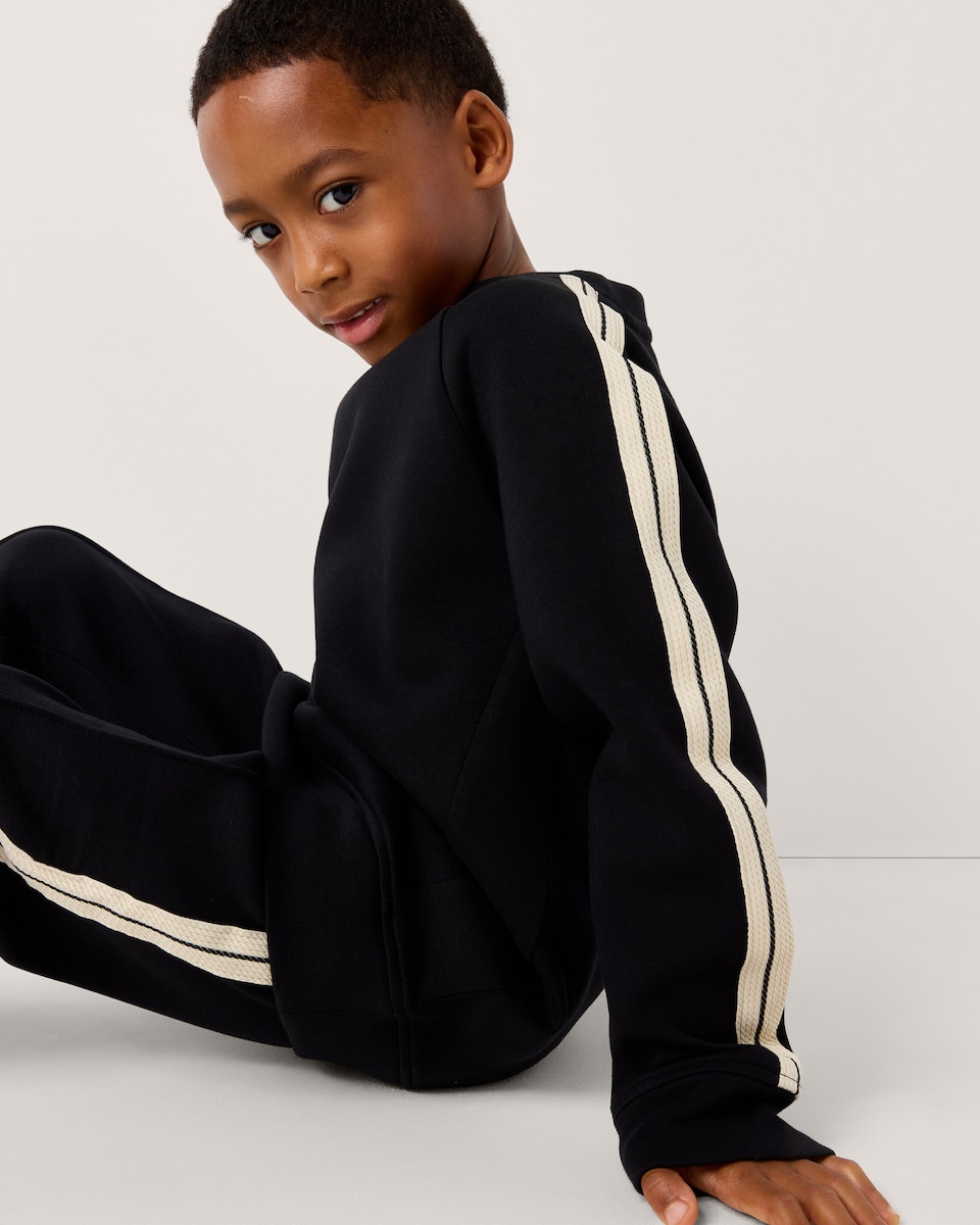 image 1 of F&F Boys Cotton Rich Striped Joggers in Black