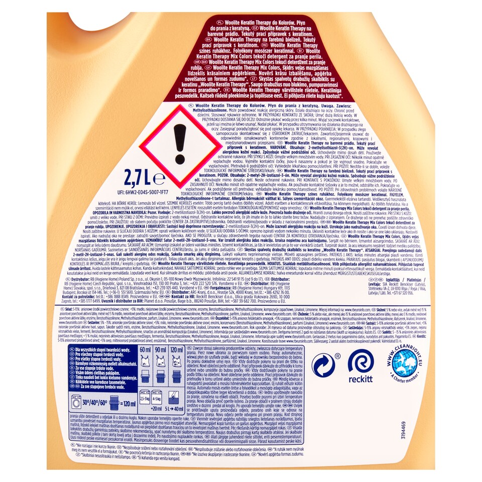 obrázok 1 z Woolite Keratin Therapy na farebnú bielizeň tekutý prací prípravok s keratínom 45 praní 2,7 l