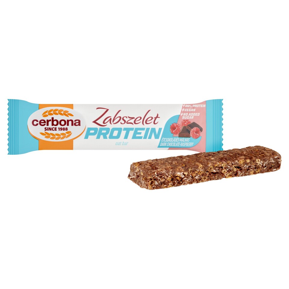 Cerbona Protein fehérjében gazdag étcsokoládés-málnás zabszelet édesítőszerekkel 40 g  1. kép