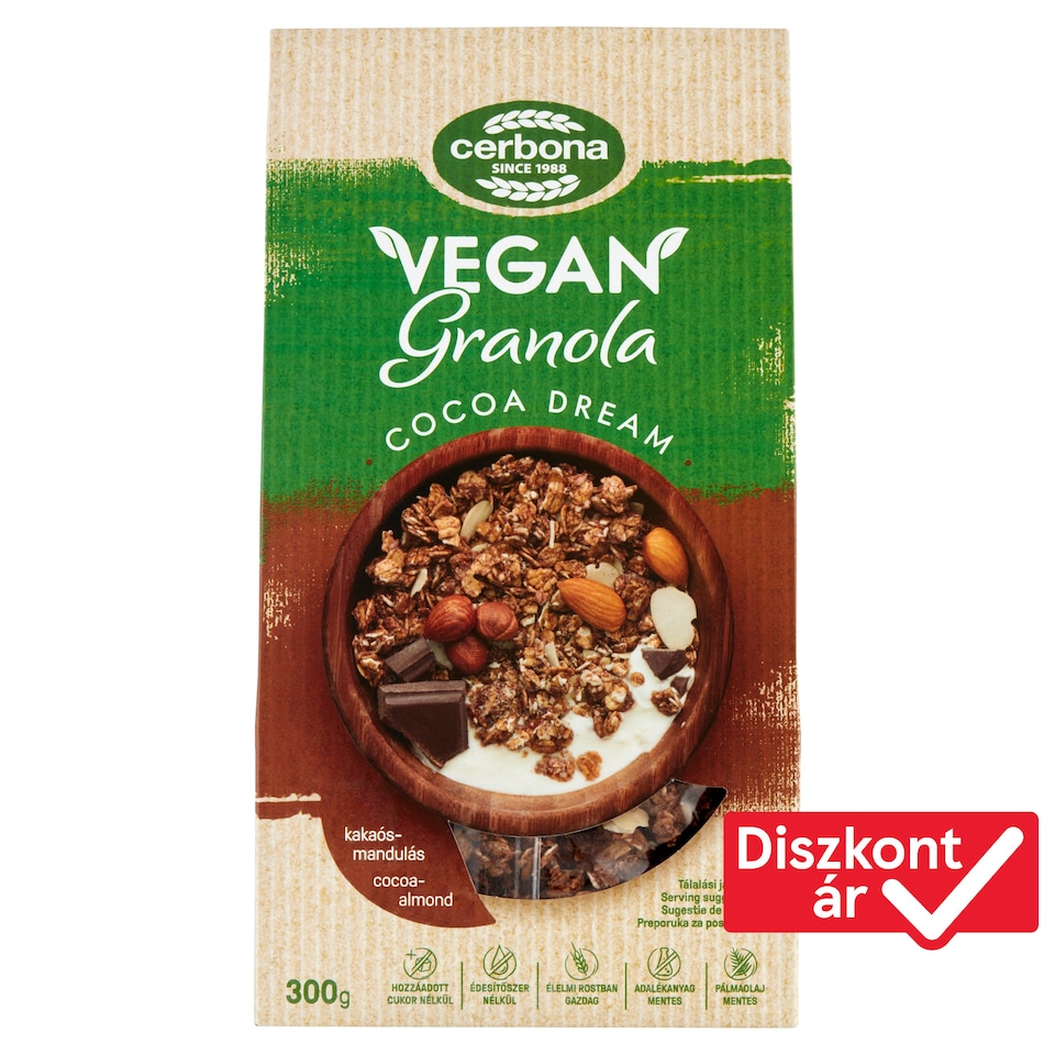 Cerbona Vegan Kakaós-mandulás granola müzli 300 g