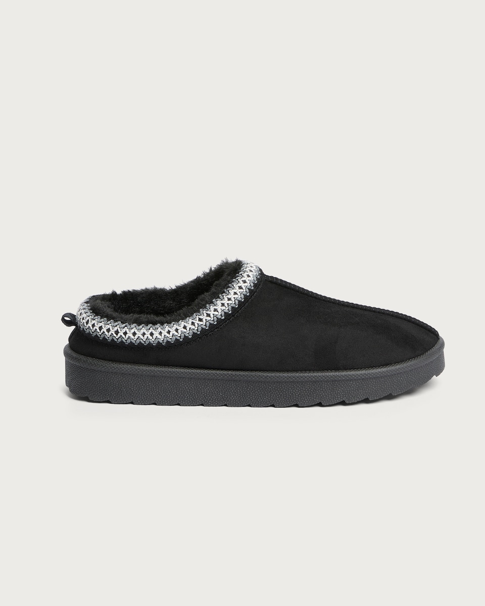 image 1 of F&F Faux Fur Lined Mule Slippers in Black