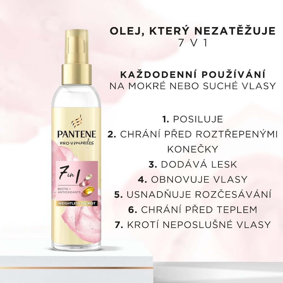 Obrázek 1 pro produkt Pantene 7v1 Weightless Vlasový Olej Ve Spreji s Biotinem 145 ml. Pro-V Miracles Sprej