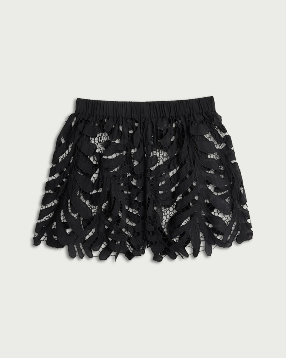 image 1 of F&F Lace Leaf Pattern Beach Co-ord Shorts in Black