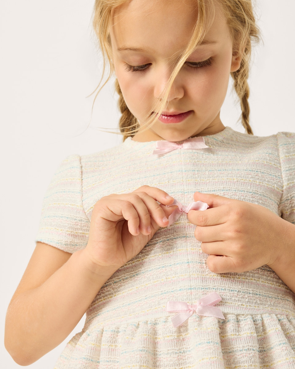 image 1 of F&F Girls 2-Piece Boucle Textured Top and Shorts Set in Cream