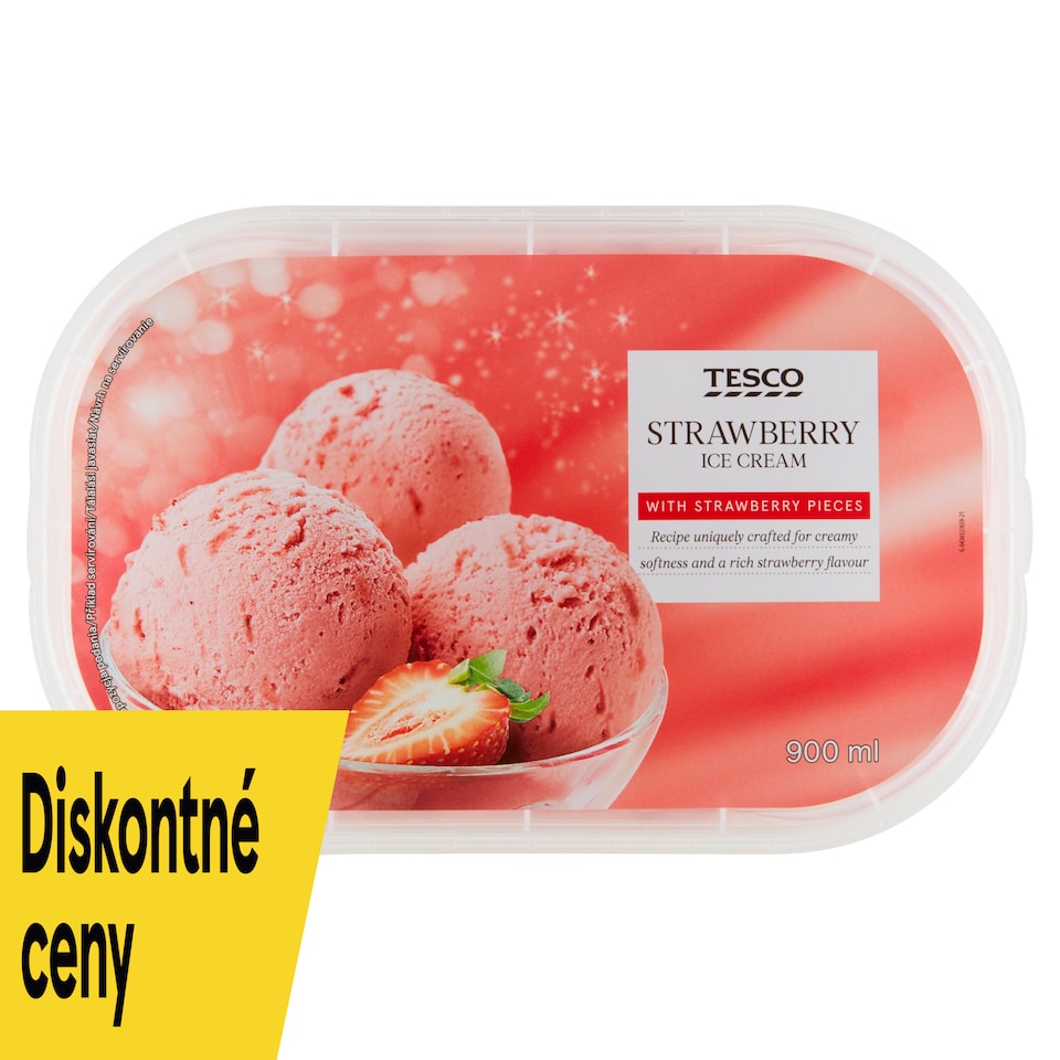 Tesco Smotanový mrazený krém s jahodovou príchuťou 900 ml