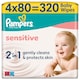 Pampers Sensitive Baby Nedves Törlőkendő, 4 Csomag x 80 Törlőkendő = 320 db Baba Nedves Törlőkendő  1. kép