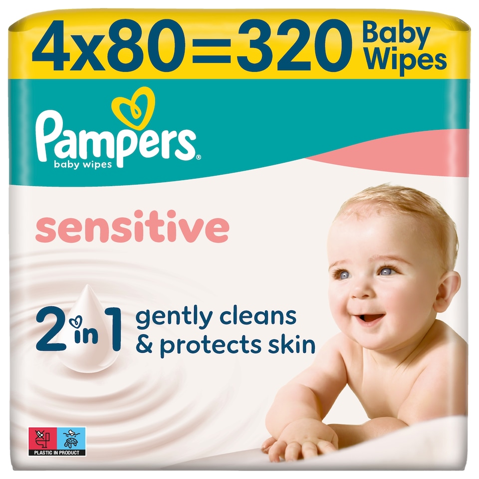 Pampers Sensitive Baby Nedves Törlőkendő, 4 Csomag x 80 Törlőkendő = 320 db Baba Nedves Törlőkendő  1. kép
