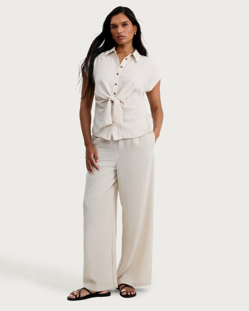 F&F Textured Wide Leg Drawstring Co-ord Trousers in Neutral