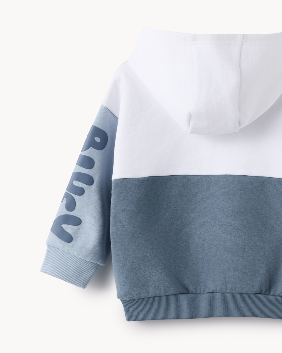 image 1 of Bluey Cotton Rich Colour Block Hoodie in Blue