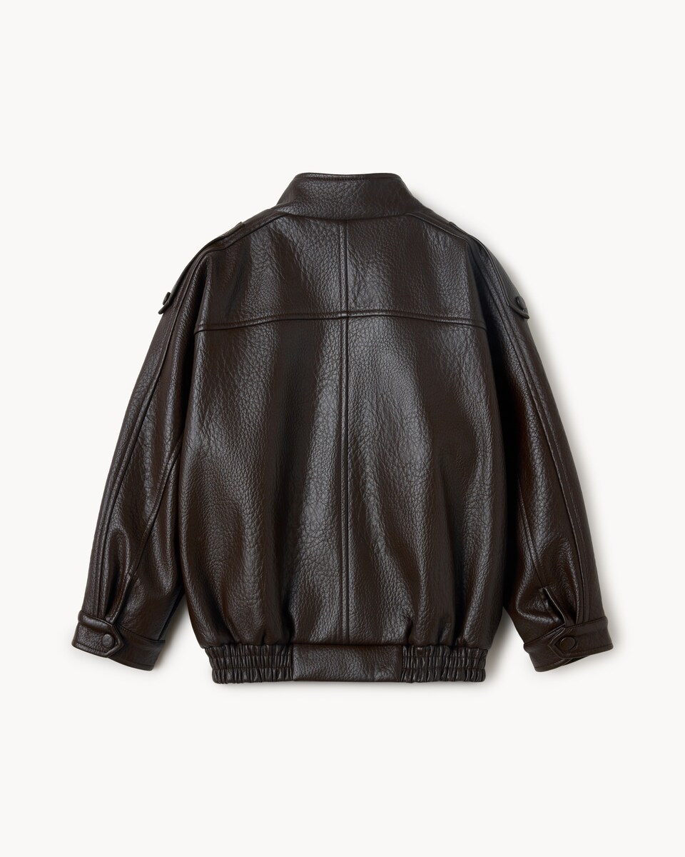 image 1 of F&F Girls Faux Leather Funnel Neck Jacket in Brown