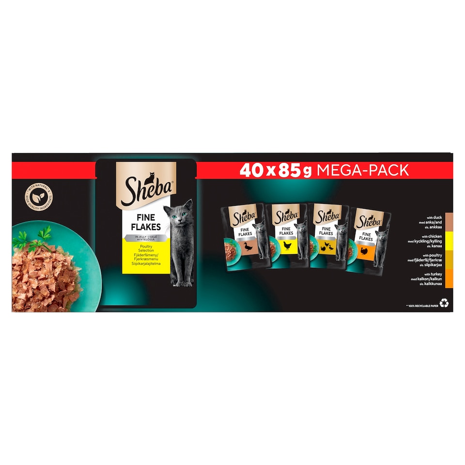 Sheba Fine Flakes Wet Cat Food Pouches Poultry in Jelly 40x85g