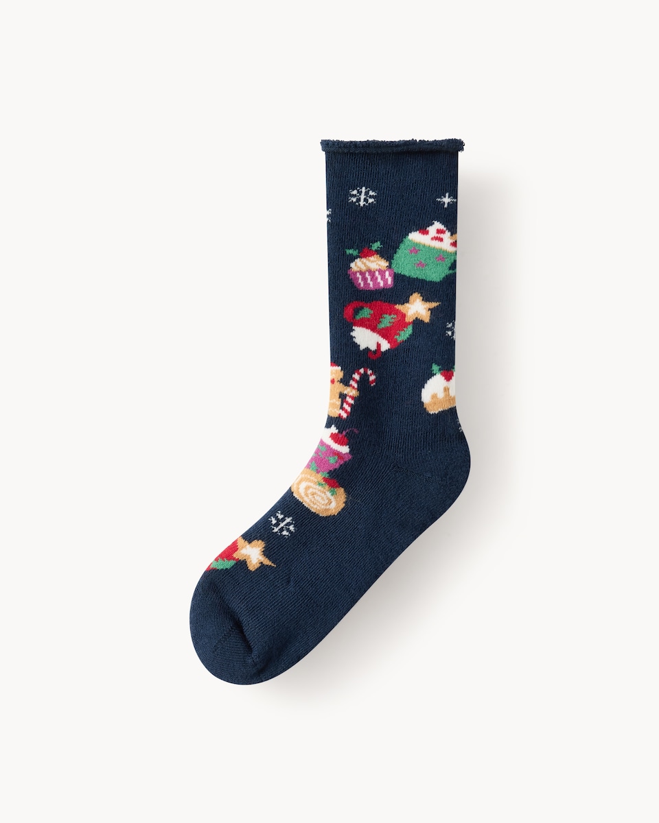 Christmas Unisex Cotton Rich Xmas Treats Ankle Socks in Navy