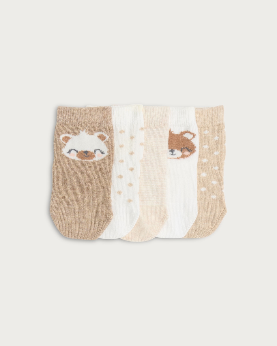 image 1 of F&F Baby 5-Pack Cotton Rich Animal Ankle Socks in Multi