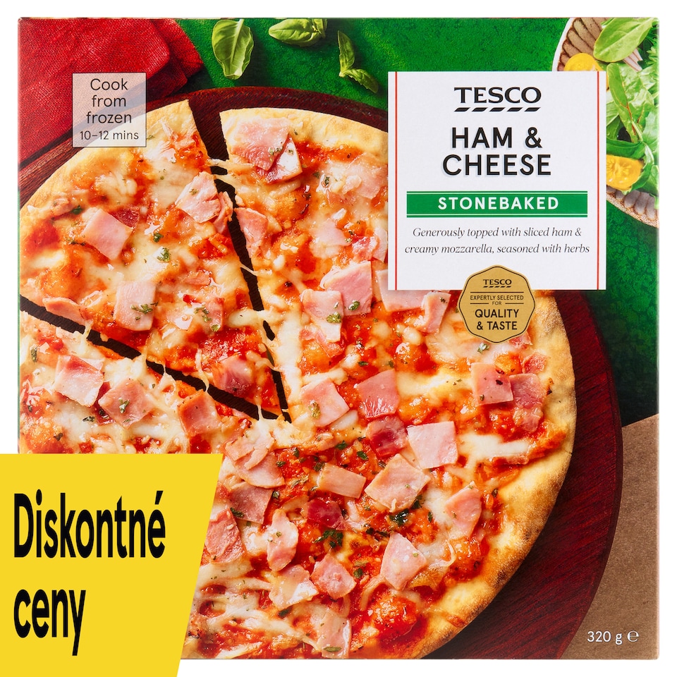 Tesco Pizza pečená v kamennej peci so šunkou, syrmi eidam a mozzarella 320 g