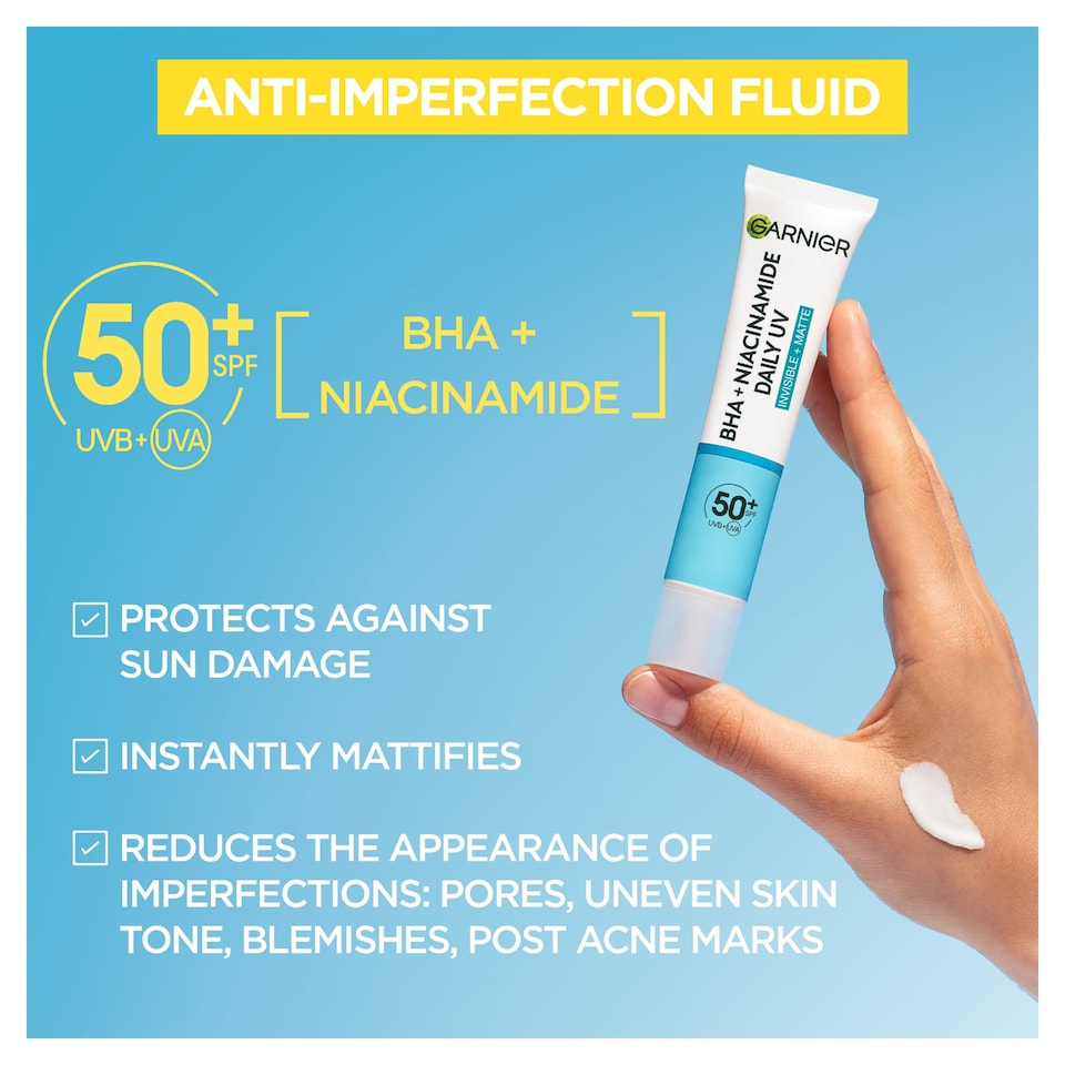 image 1 of Garnier BHA + Niacinamide Daily UV Fluid SPF50+ 40ml
