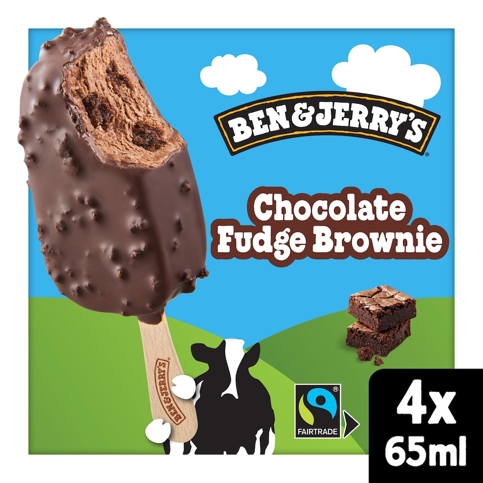 image 1 of Ben & Jerry's Chocolate Fudge Brownie Ice Cream Sticks 4x65ml