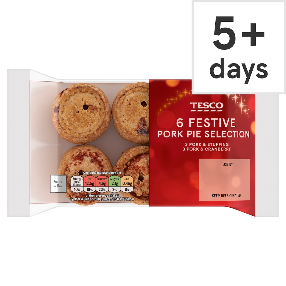 Tesco 6 Pork Pie Selection 300G