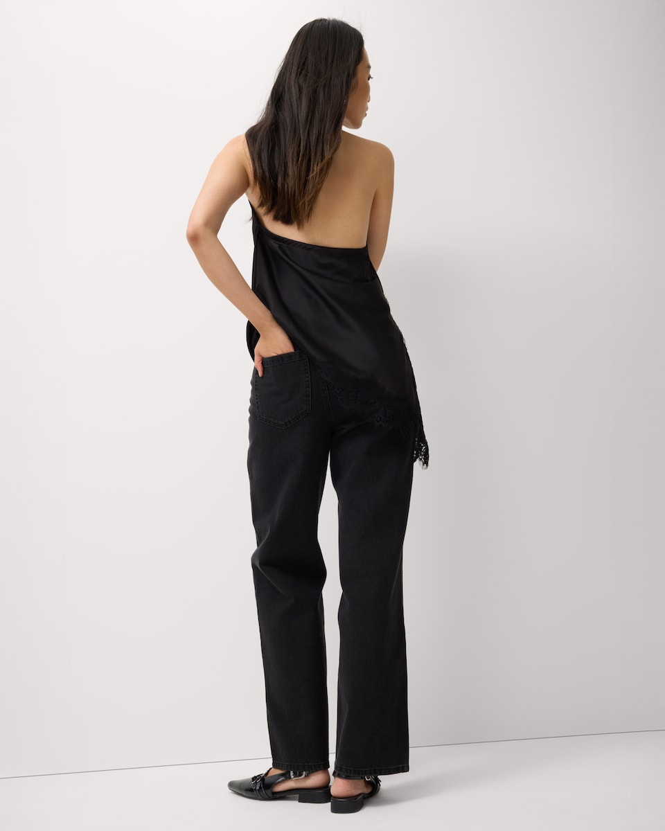 image 1 of F&F Mid Rise Embellished Straight Leg Jeans in Black