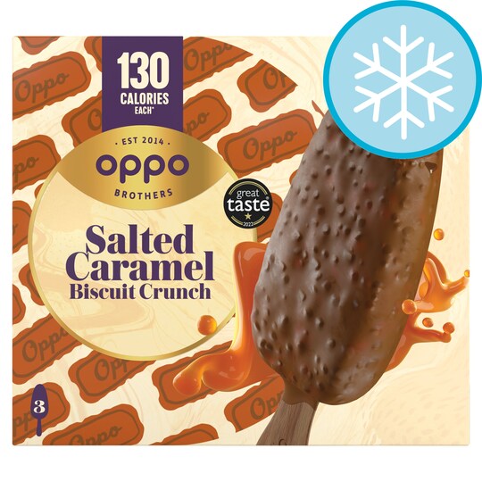 Oppo Salted Caramel Biscuit Crunch Ice Cream Sticks 3 X 80Ml Tesco