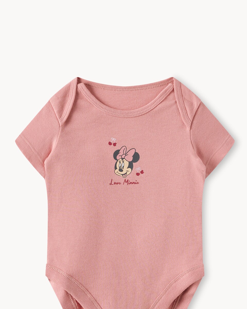 image 1 of Disney Minnie Mouse 5-Pack Pure Cotton Short Sleeved Bodysuits in Pink