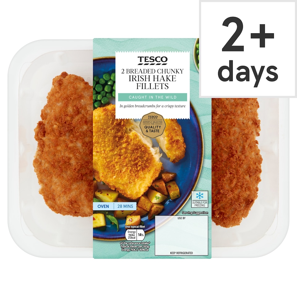 Tesco 2 Breaded Chunky Irish Hake Fillets 350G