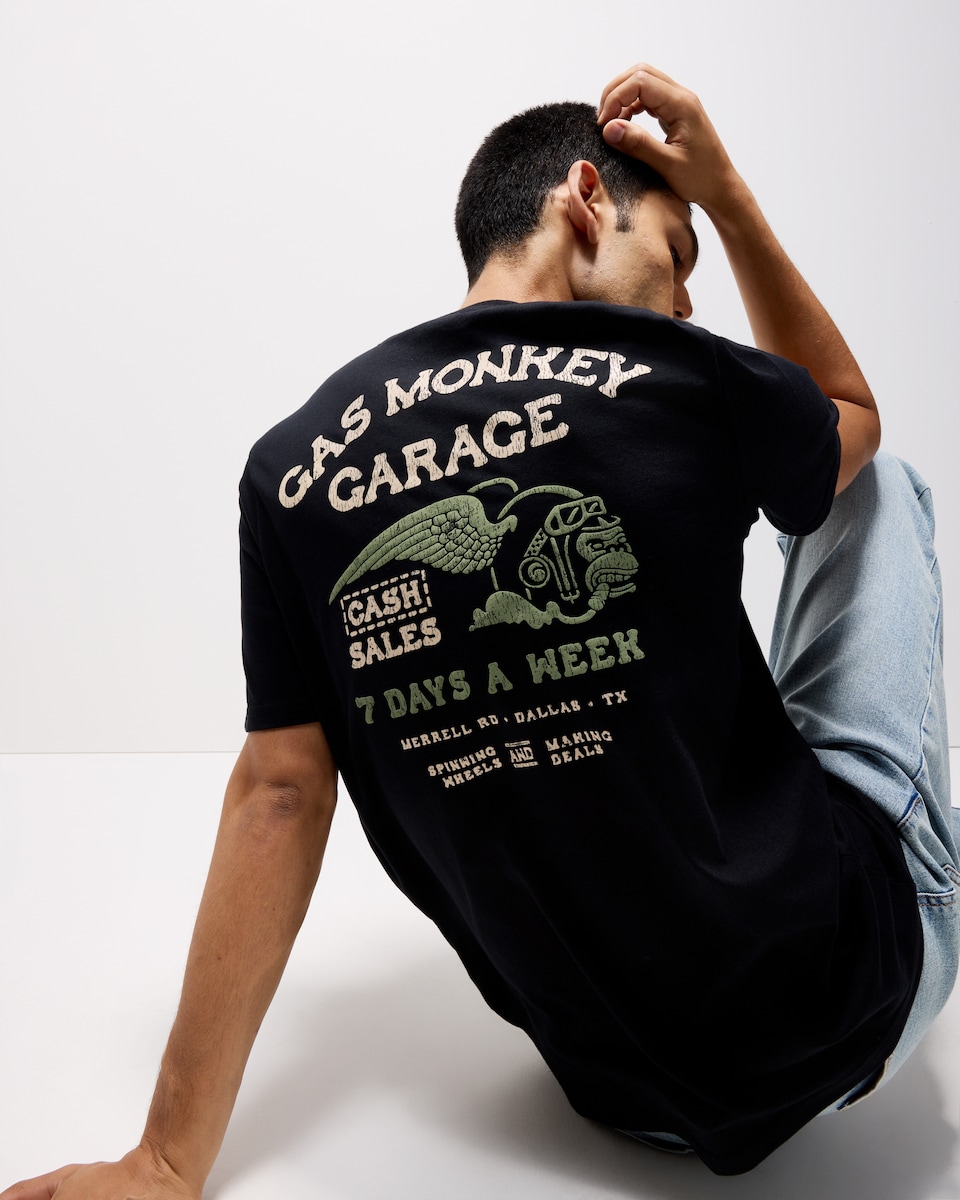 image 1 of Gas Monkey Pure Cotton T-Shirt in Black