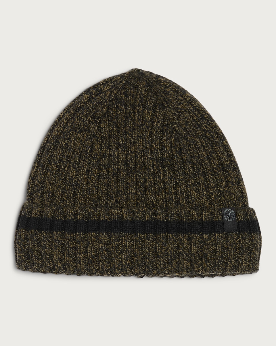 image 1 of F&F Fleece Lined Ribbed Knit Beanie Hat in Khaki