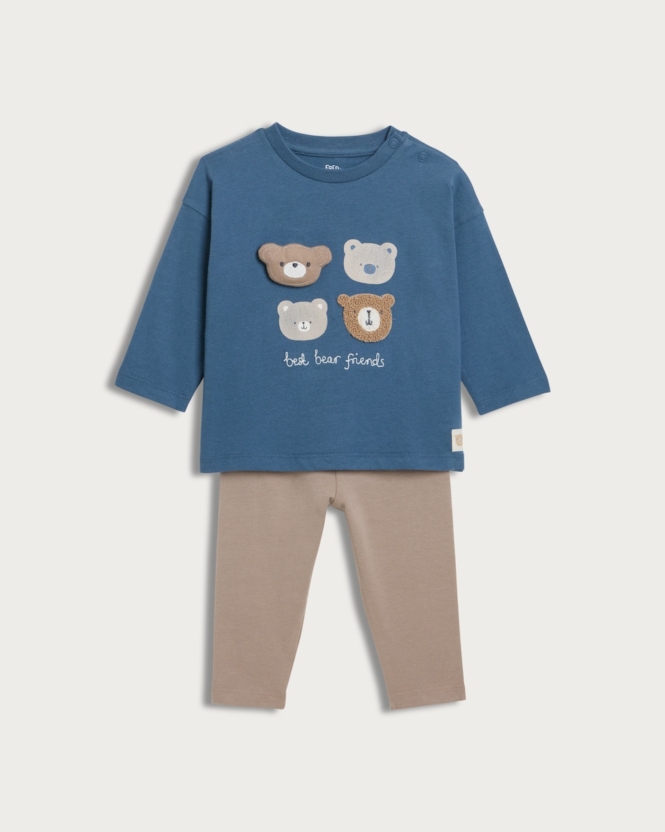 image 1 of F&F Baby 2-Piece Cotton Rich Best Bear Friends Top and Leggings Set in Navy