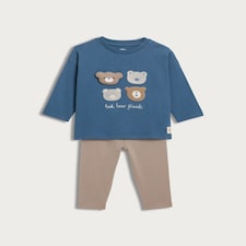 F&F Baby 2-Piece Cotton Rich Best Bear Friends Top and Leggings Set in Navy