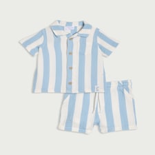 F&F Baby 2-Piece Pure Cotton Textured Striped Shirt and Shorts Set in Blue
