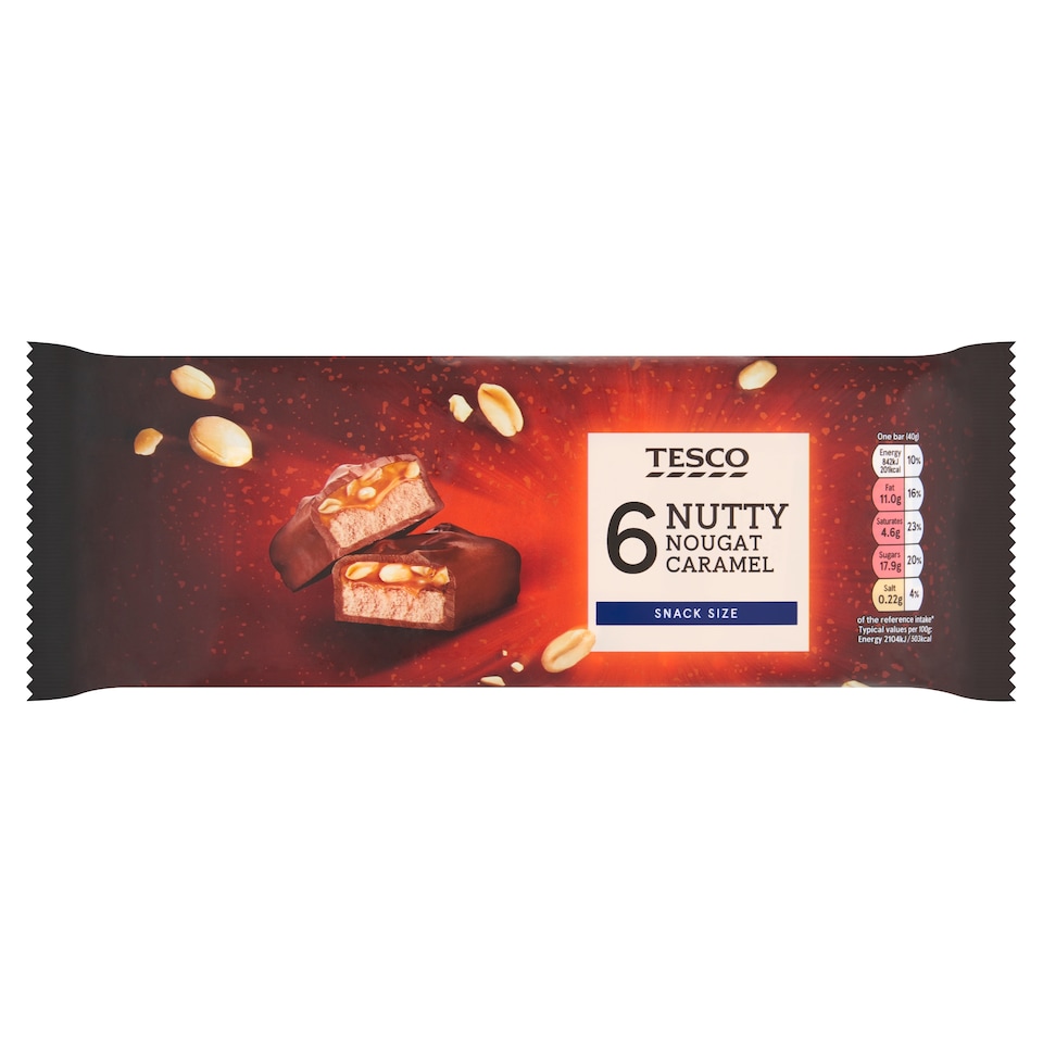 Tesco Nutty Nougat Caramel Chocolate Bars Multipack 6 X 40g