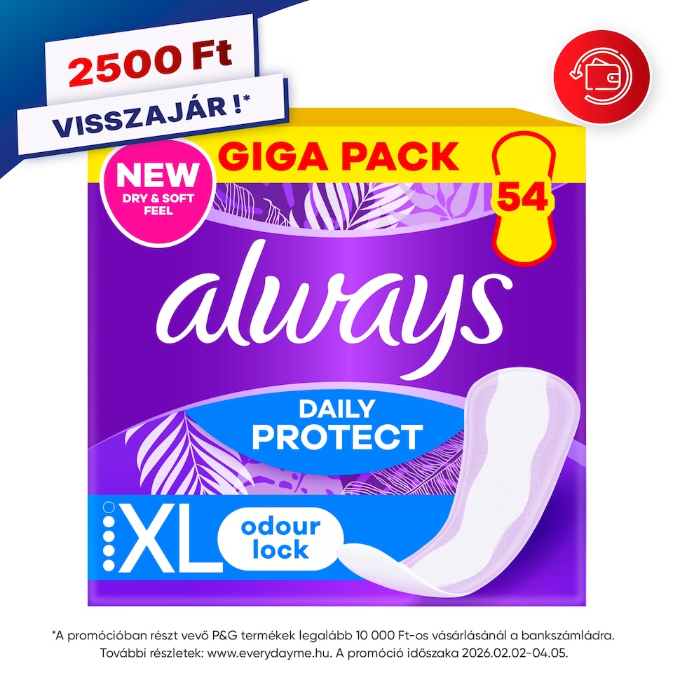 Always Daily Protect Extra Long Szagsemlegesítés Tisztasági Betét 54 Darabos Kiszerelés 1. kép
