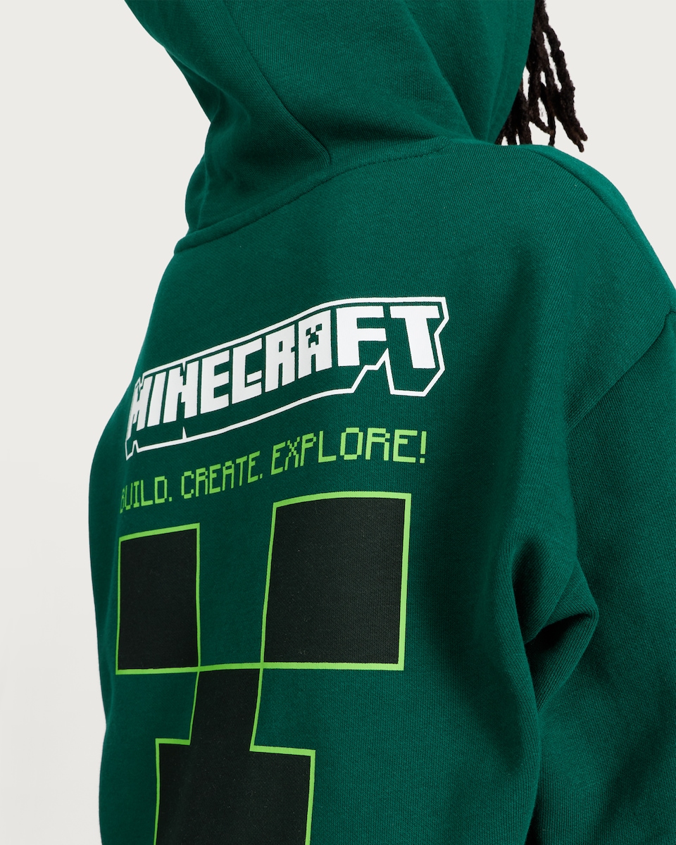 image 1 of Minecraft Cotton Rich Creeper Hoodie in Green