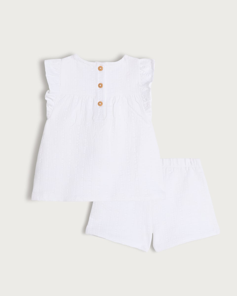 image 1 of F&F Baby Seersucker Sleeveless Top and Shorts Set in White