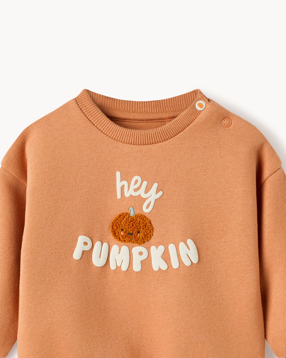 image 1 of F&F Baby Cotton Rich Pumpkin Sweatshirt and Leggings Set in Brick