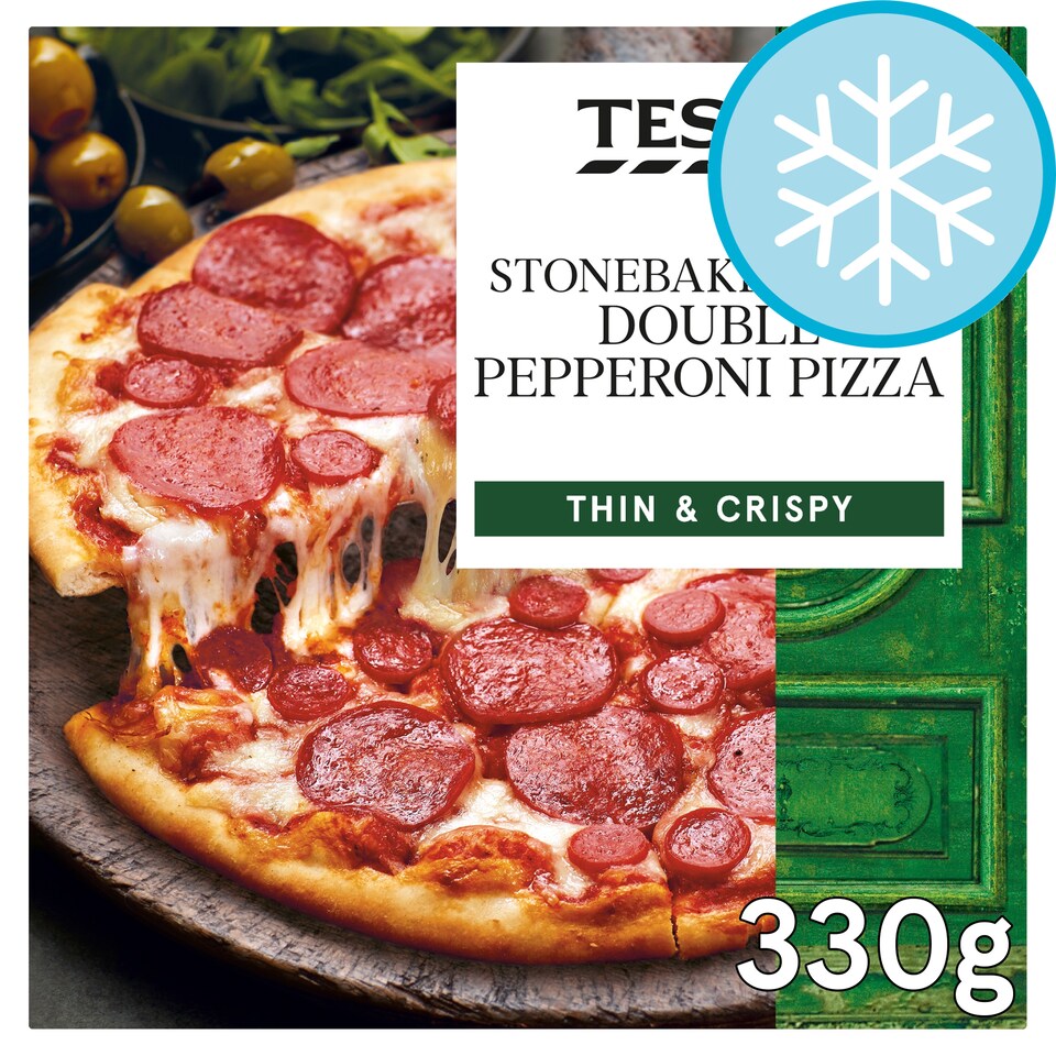 Tesco Stonebaked Thin Double Pepperoni Pizza 330G
