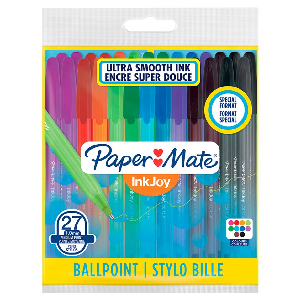 Paper Mate InkJoy 100 Ballpoint Pens, Fun Colours, 27 Count Tesco